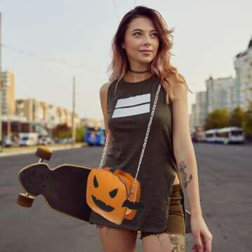 FENICAL Pumpkin Bag Crossbody Bag Halloween Pumpkin Messenger Bag Devil Shoulder Chain Bag Pumpkin Purse for Gothic BagHalloween Purse Women Girls (Brown)
