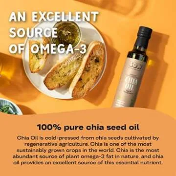 SEEDS OF WELLNESS 100% Pure Chia Seed Oil, Essential Fatty Acids Omega-3 ALA, Bio-Nutrients, Cold-Pressed, Unrefined, Non GMO, 8.45 Fl Oz (250 ml) Glass Bottle, Pack of 1, Chile