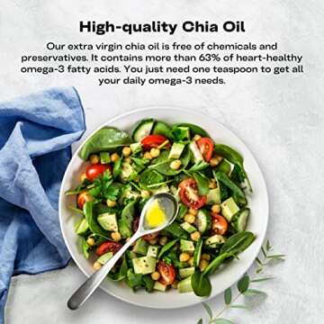 SEEDS OF WELLNESS 100% Pure Chia Seed Oil, Essential Fatty Acids Omega-3 ALA, Bio-Nutrients, Cold-Pressed, Unrefined, Non GMO, 8.45 Fl Oz (250 ml) Glass Bottle, Pack of 1, Chile