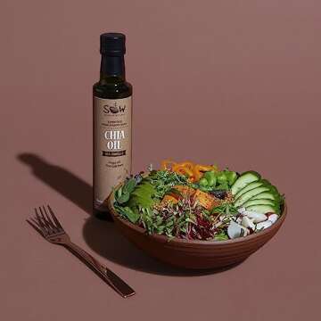 SEEDS OF WELLNESS 100% Pure Chia Seed Oil, Essential Fatty Acids Omega-3 ALA, Bio-Nutrients, Cold-Pressed, Unrefined, Non GMO, 8.45 Fl Oz (250 ml) Glass Bottle, Pack of 1, Chile