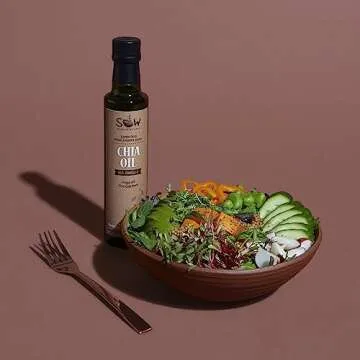 SEEDS OF WELLNESS 100% Pure Chia Seed Oil, Essential Fatty Acids Omega-3 ALA, Bio-Nutrients, Cold-Pressed, Unrefined, Non GMO, 8.45 Fl Oz (250 ml) Glass Bottle, Pack of 1, Chile