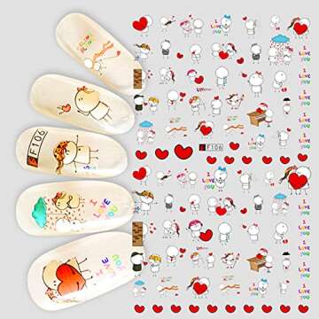 Cute Cartoon Nail Art Stickers - 6 Sheets for DIY Designs