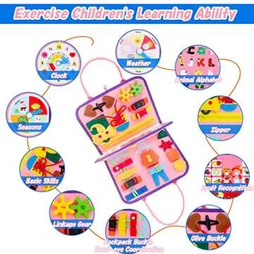 iooo Toddler Busy Board Montessori Toys for 1 2 3 4 Year Old, Sensory Board with Buckles Educational Activities for Learning Fine Motor Skills, Gifts Toy for Girls Boys for Airplane Car (Pink-3)