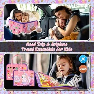 iooo Toddler Busy Board Montessori Toys for 1 2 3 4 Year Old, Sensory Board with Buckles Educational Activities for Learning Fine Motor Skills, Gifts Toy for Girls Boys for Airplane Car (Pink-3)