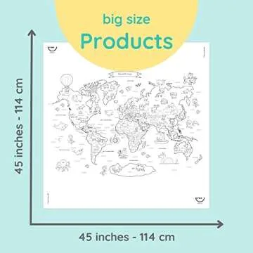 World Map Coloring Tablecloth for Kids - Washable Reusable Coloring Fabric - Ideal for Birthday Party - English World Map - Coloring Activity for Children & Adults - Size 45”x45” Giant Coloring Pages