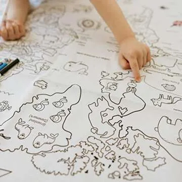 World Map Coloring Tablecloth for Kids - Washable Reusable Coloring Fabric - Ideal for Birthday Party - English World Map - Coloring Activity for Children & Adults - Size 45”x45” Giant Coloring Pages