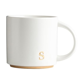 COLLECTIVE HOME - Monogram Ceramic Mugs, 15 oz Golden Initial Coffee Cups, Elegant Alphabet Tea Mugs...