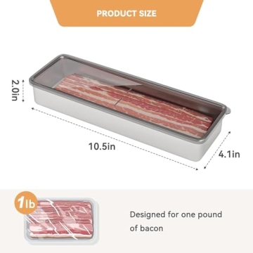 Freshmage Bacon Container for Refrigerator, 304 Stainless Steel Airtight Deli Meat Storage Container for Fridge Dishwasher Safe Long Kitchen Food Storage Containers with Lids with Elevated Base 1 PACK