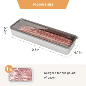 Freshmage Bacon Container for Refrigerator, 304 Stainless Steel Airtight Deli Meat Storage Container for Fridge Dishwasher Safe Long Kitchen Food Storage Containers with Lids with Elevated Base 1 PACK
