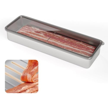 Freshmage Bacon Container for Refrigerator, 304 Stainless Steel Airtight Deli Meat Storage Container for Fridge Dishwasher Safe Long Kitchen Food Storage Containers with Lids with Elevated Base 1 PACK