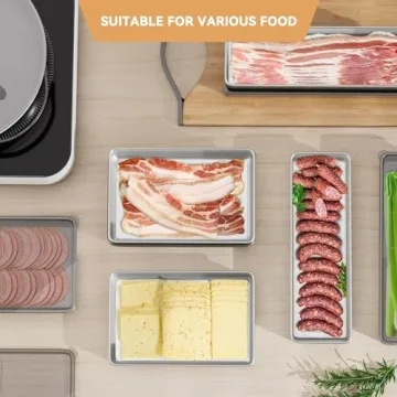 Freshmage Bacon Container for Refrigerator, 304 Stainless Steel Airtight Deli Meat Storage Container for Fridge Dishwasher Safe Long Kitchen Food Storage Containers with Lids with Elevated Base 1 PACK