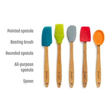 Goodful Silicone and Beechwood Mini Kitchen Utensil Set, Great for Cooking, Baking or Reaching Into ...