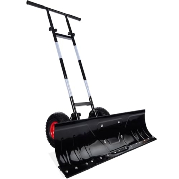 Best Choice Products 36in Heavy Duty Steel Snow Shovel Pusher for Driveway w/Wheels, Adjustable Hand...