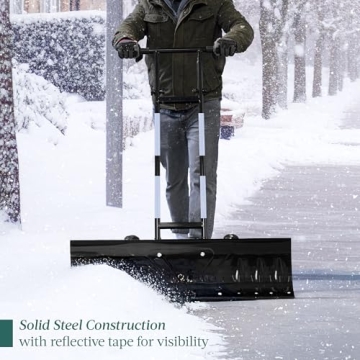 Best Choice Products 36in Heavy Duty Steel Snow Shovel Pusher for Driveway w/Wheels, Adjustable Handle, Angled Blade, Efficient Snow Removal, Back Saver Snow Plow with Safety Reflective Tape - Black