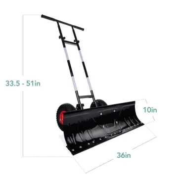 Best Choice Products 36in Heavy Duty Steel Snow Shovel Pusher for Driveway w/Wheels, Adjustable Handle, Angled Blade, Efficient Snow Removal, Back Saver Snow Plow with Safety Reflective Tape - Black