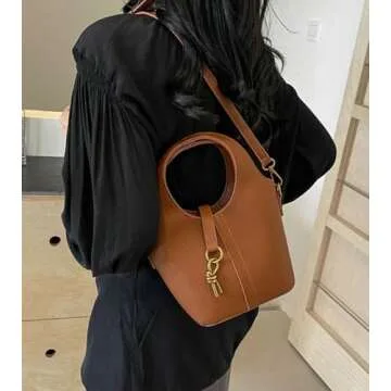 Women Bucket Bag PU Leather Hobo Bag Fashion Shoulder Crossbody Bag Vintage Tote Bag Small Handabg Purse