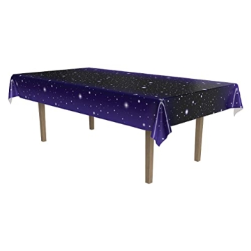 Beistle Starry Night Tablecover, 54” x 108” – Plastic Table Cloth, Outer Space Birthday Decora...