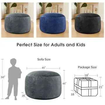 ILPEOD Bean Bag Chairs for Adults - Memory Foam Furniture BeanBag Chair - Kids/Teens Sofa with Soft Micro Fiber Cover - Round Fluffy Couch for Living Room Bedroom College Dorm - 4 ft, Grey