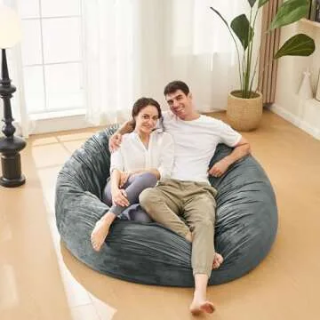ILPEOD Bean Bag Chairs for Adults - Memory Foam Furniture BeanBag Chair - Kids/Teens Sofa with Soft Micro Fiber Cover - Round Fluffy Couch for Living Room Bedroom College Dorm - 4 ft, Grey