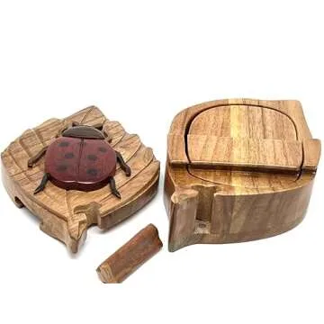 Lady Bug Secret Wooden Puzzle Box - Handmade Craft