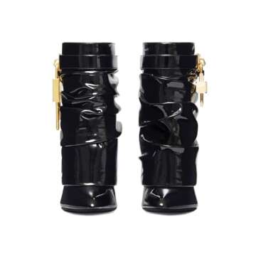 THESHY Women's Fold Over Stiletto Ankle Boots Pointed Toe Lock Mid Calf Shark Bootie Pull on Fashion Party Winter Boots for Women