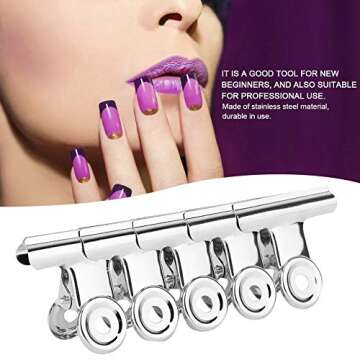 Stainless Steel Clips, 5 Pcs Multi-functional Nail Art Accessories Silver C Curve Nail Extension Clips for Salon and Household