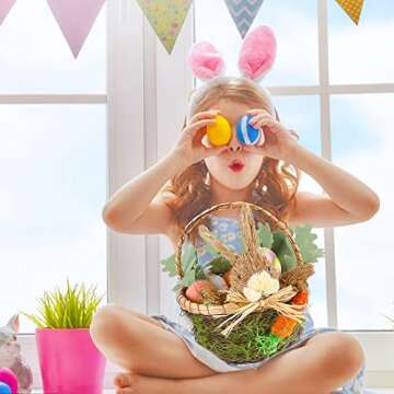 Juegoal Bunny Easter Woven Basket - Handmade Egg Basket for Kids