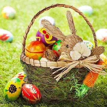 Juegoal Bunny Easter Woven Basket - Handmade Egg Basket for Kids