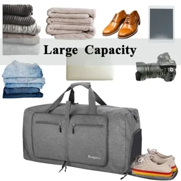 Woogwin Travel Duffel Bag Large Foldable Waterproof Overnight Bag for Beach Swim Bags Pool Sports Gym (60L SnowGrey)