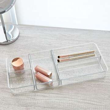 iDesign Rain Plastic Divided Vanity Organizer, Storage Tray for Cosmetics, Makeup, and Accessories o...