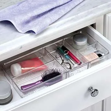 iDesign Rain Plastic Divided Vanity Organizer, Storage Tray for Cosmetics, Makeup, and Accessories on Vanity, Countertop, Bathroom, or Cabinet, 5 Compartments, 5 Compartments, Clear