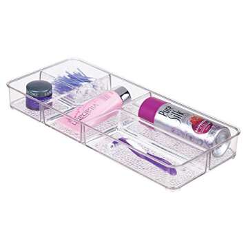 iDesign Rain Plastic Divided Vanity Organizer, Storage Tray for Cosmetics, Makeup, and Accessories on Vanity, Countertop, Bathroom, or Cabinet, 5 Compartments, 5 Compartments, Clear
