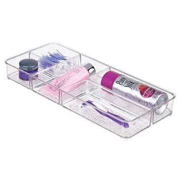 iDesign Rain Plastic Divided Vanity Organizer, Storage Tray for Cosmetics, Makeup, and Accessories on Vanity, Countertop, Bathroom, or Cabinet, 5 Compartments, 5 Compartments, Clear