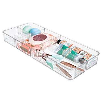 iDesign Rain Plastic Divided Vanity Organizer, Storage Tray for Cosmetics, Makeup, and Accessories on Vanity, Countertop, Bathroom, or Cabinet, 5 Compartments, 5 Compartments, Clear