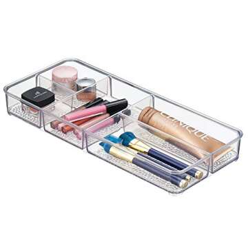 iDesign Rain Plastic Divided Vanity Organizer, Storage Tray for Cosmetics, Makeup, and Accessories on Vanity, Countertop, Bathroom, or Cabinet, 5 Compartments, 5 Compartments, Clear