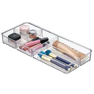 iDesign Rain Plastic Divided Vanity Organizer, Storage Tray for Cosmetics, Makeup, and Accessories on Vanity, Countertop, Bathroom, or Cabinet, 5 Compartments, 5 Compartments, Clear
