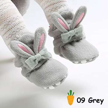 Timatego Newborn Baby Boys Girls Cozy Fleece Booties with Grippers Stay On Slipper Socks Infant Toddler Crib Winter Shoes for Boys Girls, 6-12 Months Infant, 09 Grey Baby Booties