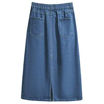 CHARTOU Women's Summer Casual Elastic Waist Denim Midi Skirt (Large, Blue)