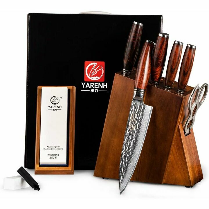 YARENH 8 Piece Professional Damascus Knife Set