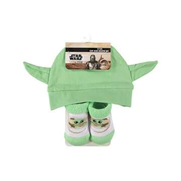 STAR WARS Baby Boys The Mandalorian Cap and Bootie Set - Baby Yoda Baby Gift Set with Baby Hat and B...