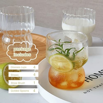 YumSur Vintage Ripple Glasses Set for Iced Coffee & Juice
