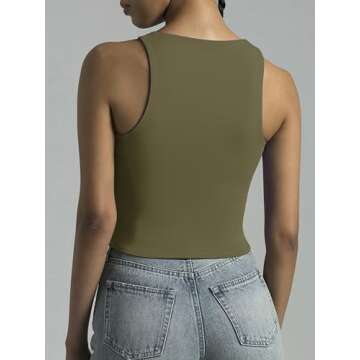 Colorfulkoala Women's Tank Tops Body Contour Sleeveless Crop Double Lined Yoga Shirts (S, Olive Gree...