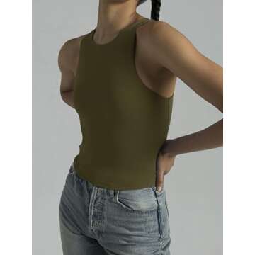 Colorfulkoala Women's Tank Tops Body Contour Sleeveless Crop Double Lined Yoga Shirts (S, Olive Green)