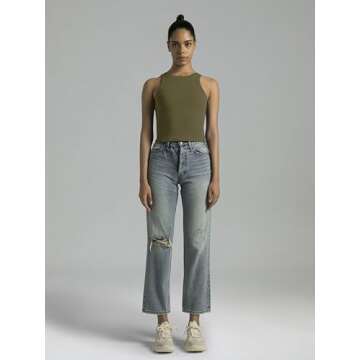 Colorfulkoala Women's Tank Tops Body Contour Sleeveless Crop Double Lined Yoga Shirts (S, Olive Green)