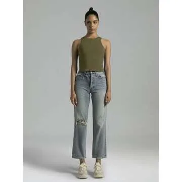 Colorfulkoala Women's Tank Tops Body Contour Sleeveless Crop Double Lined Yoga Shirts (S, Olive Green)