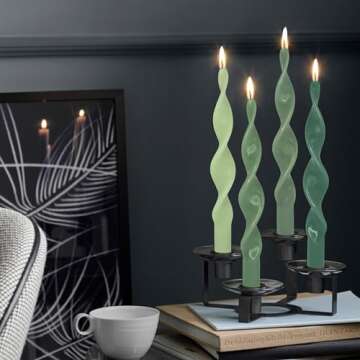 Spiral Taper Candle Unscented Candle 4 PCS Gradient Green Candle Twisted Taper Candlesticks 10 inch ...