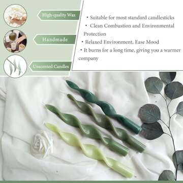 Spiral Taper Candles - 4 PCS Gradient Green Candlesticks