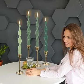 Spiral Taper Candles - 4 PCS Gradient Green Candlesticks