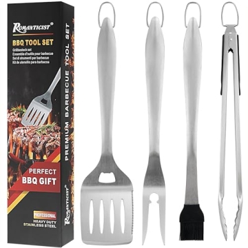 ROMANTICIST 4pc Heavy Duty Grill Accessories - Professional Tool Set for Outdoor Cooking & BBQ Gift ...