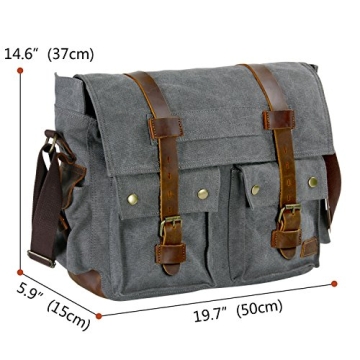 Lifewit 17.3" Men's Messenger Bag Vintage Canvas Leather Military Shoulder Laptop Bags, Grey